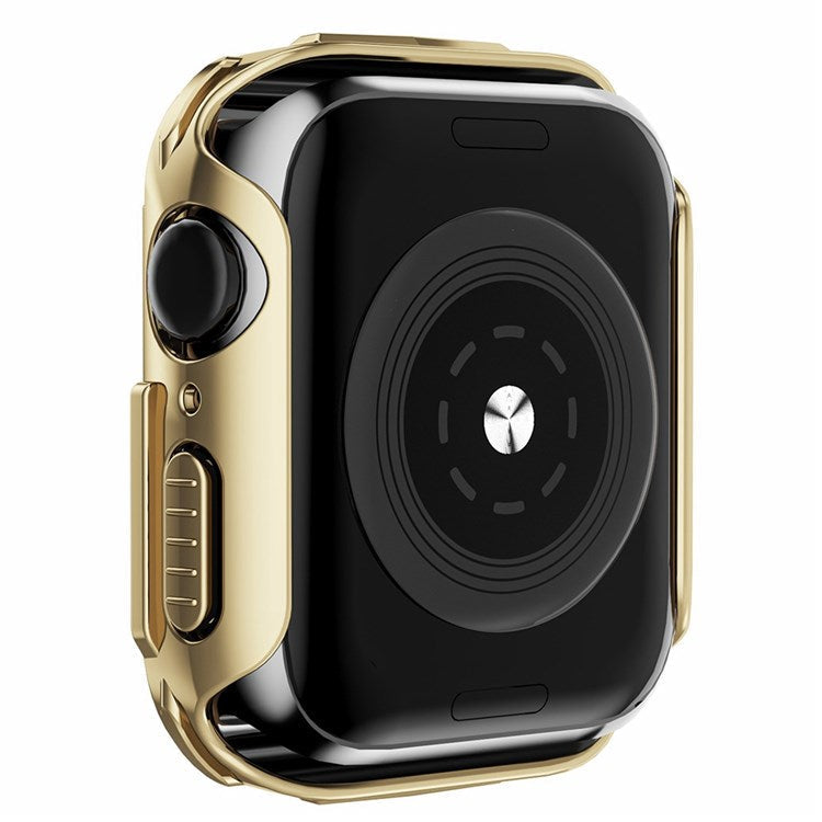 For Apple Watch 9 / 8 / 7 45mm Stylish Electroplated PC Smart Watch Case Protective Cover with Tempered Glass Screen Protector - Gold