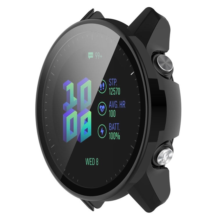 For Garmin Forerunner 955 Full Protection Hard PC Watch Case Cover with Tempered Glass Screen Protector - Black