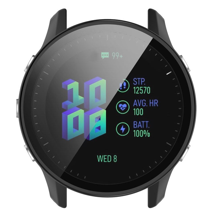 For Garmin Forerunner 955 Full Protection Hard PC Watch Case Cover with Tempered Glass Screen Protector - Black