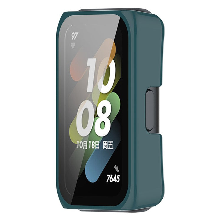 Hard PC Case for Huawei Band 7 / 6 / Honor Band 7 / 6 Anti-Scratch Smart Watch Protective Case with Tempered Glass Screen Protector - Green