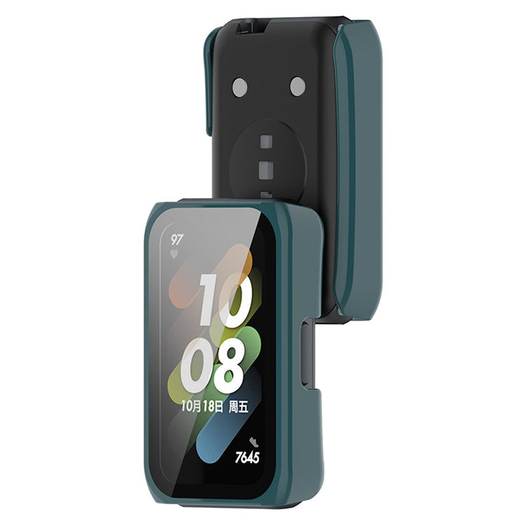 Hard PC Case for Huawei Band 7 / 6 / Honor Band 7 / 6 Anti-Scratch Smart Watch Protective Case with Tempered Glass Screen Protector - Green