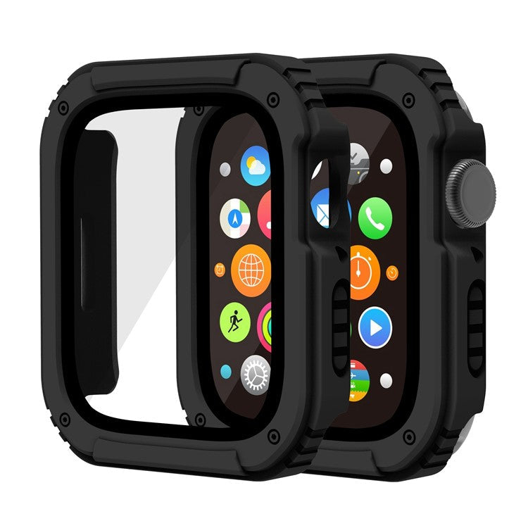 For Apple Watch SE / SE (2022) 40mm / Series 6 / 5 / 4 40mm Full Coverage PC + TPU Watch Case Cover with Tempered Glass Screen Protector - Black