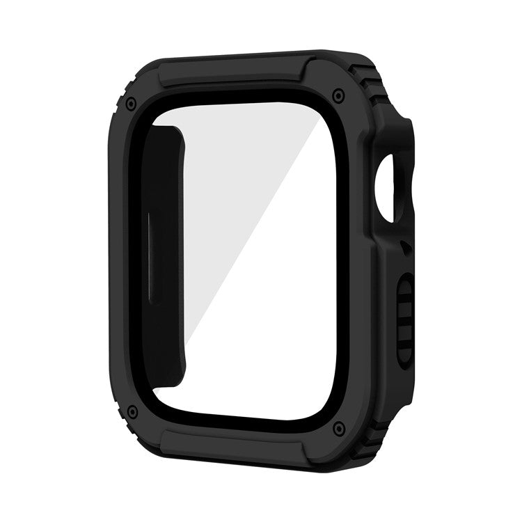 For Apple Watch SE / SE (2022) 40mm / Series 6 / 5 / 4 40mm Full Coverage PC + TPU Watch Case Cover with Tempered Glass Screen Protector - Black