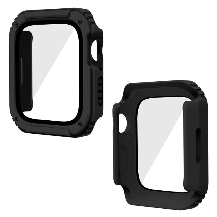 For Apple Watch SE / SE (2022) 40mm / Series 6 / 5 / 4 40mm Full Coverage PC + TPU Watch Case Cover with Tempered Glass Screen Protector - Black