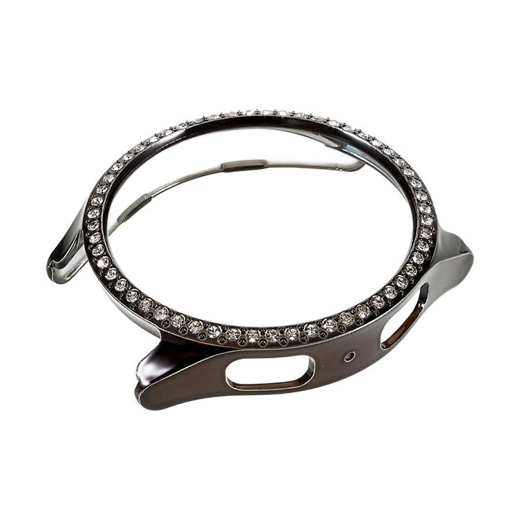 For Samsung Galaxy Watch5 44mm Bling Rhinestone Hard PC Frame Electroplating Half Protective Shell Cover - Black