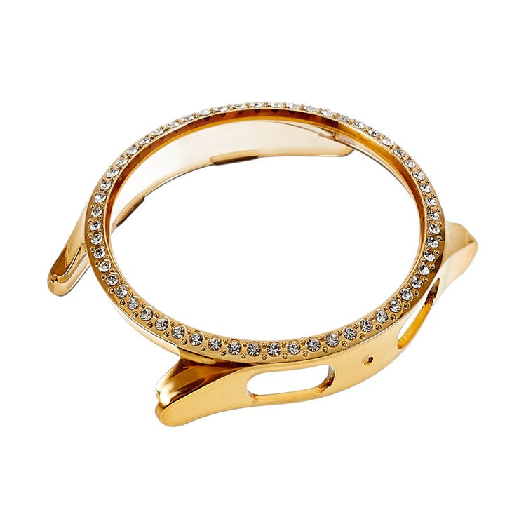 For Samsung Galaxy Watch5 44mm Bling Rhinestone Hard PC Frame Electroplating Half Protective Shell Cover - Gold