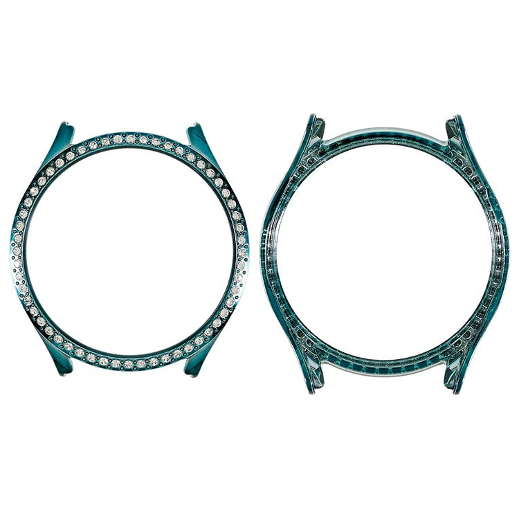 For Samsung Galaxy Watch5 40mm Hard PC Electroplating Bumper Frame Rhinestones Decor Shockproof Hollowed-out Protective Cover - Dark Green