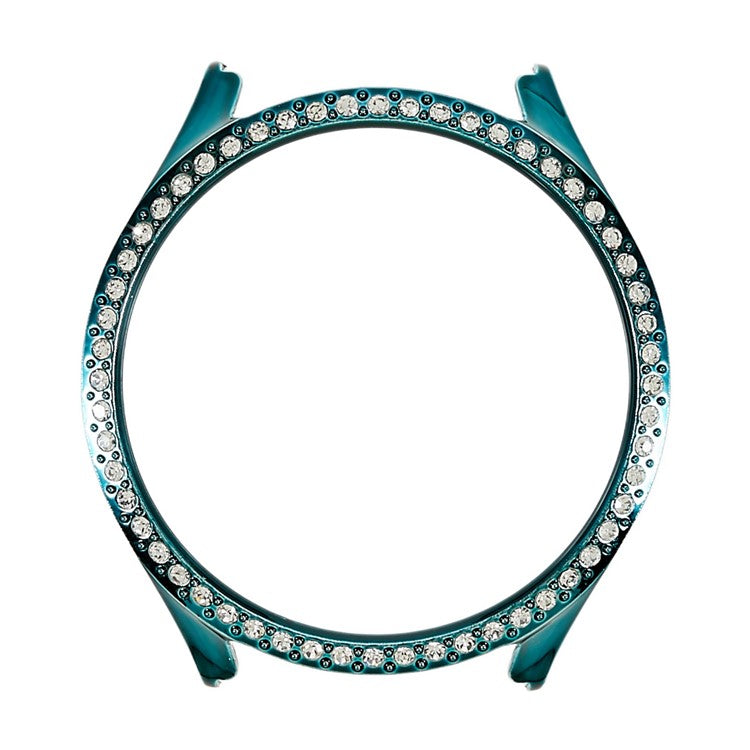 For Samsung Galaxy Watch5 40mm Hard PC Electroplating Bumper Frame Rhinestones Decor Shockproof Hollowed-out Protective Cover - Dark Green