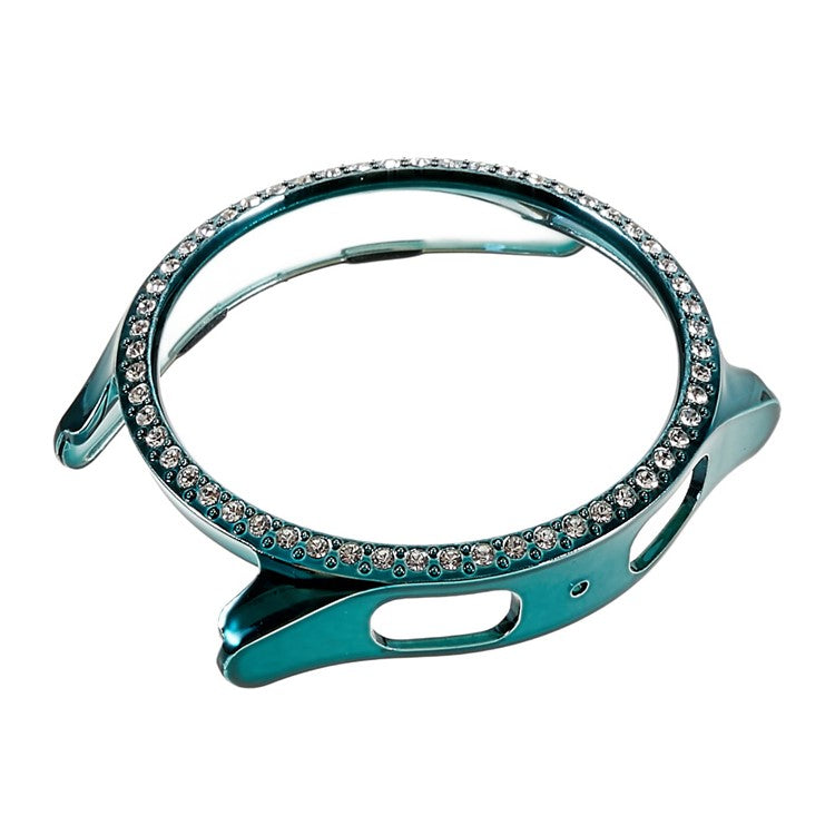 For Samsung Galaxy Watch5 40mm Hard PC Electroplating Bumper Frame Rhinestones Decor Shockproof Hollowed-out Protective Cover - Dark Green