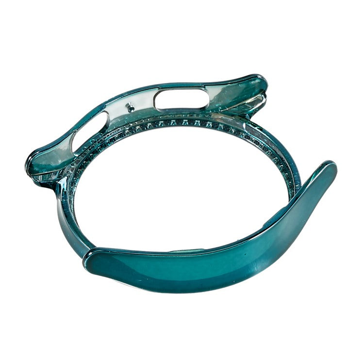 For Samsung Galaxy Watch5 40mm Hard PC Electroplating Bumper Frame Rhinestones Decor Shockproof Hollowed-out Protective Cover - Dark Green