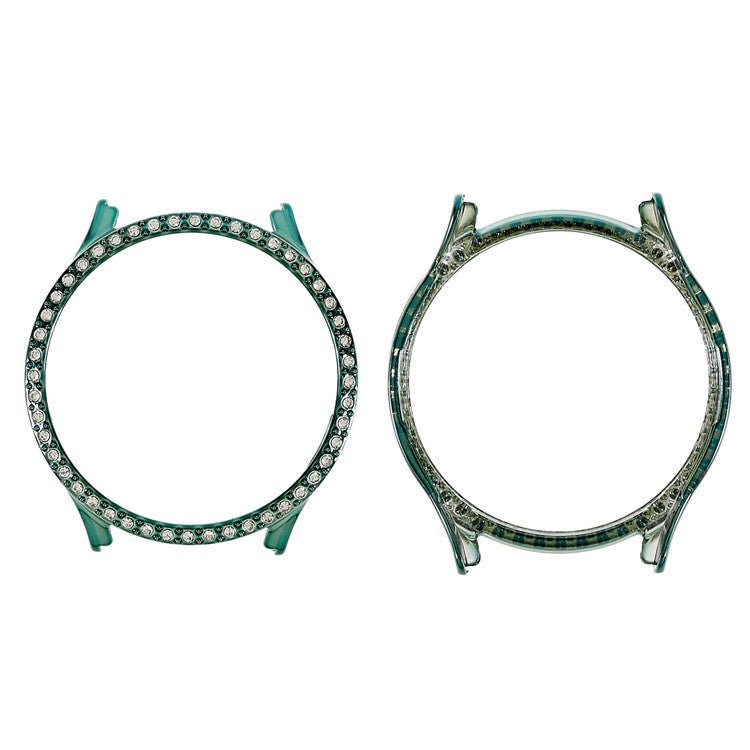For Samsung Galaxy Watch5 40mm Hard PC Electroplating Bumper Frame Rhinestones Decor Shockproof Hollowed-out Protective Cover - Green