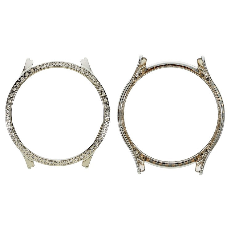 For Samsung Galaxy Watch5 40mm Hard PC Electroplating Bumper Frame Rhinestones Decor Shockproof Hollowed-out Protective Cover - Silver
