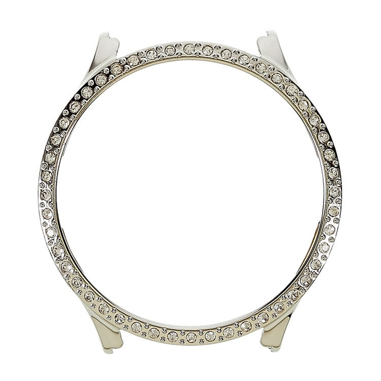 For Samsung Galaxy Watch5 40mm Hard PC Electroplating Bumper Frame Rhinestones Decor Shockproof Hollowed-out Protective Cover - Silver