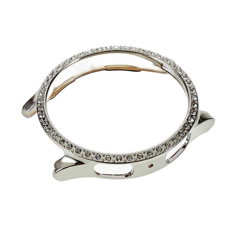 For Samsung Galaxy Watch5 40mm Hard PC Electroplating Bumper Frame Rhinestones Decor Shockproof Hollowed-out Protective Cover - Silver