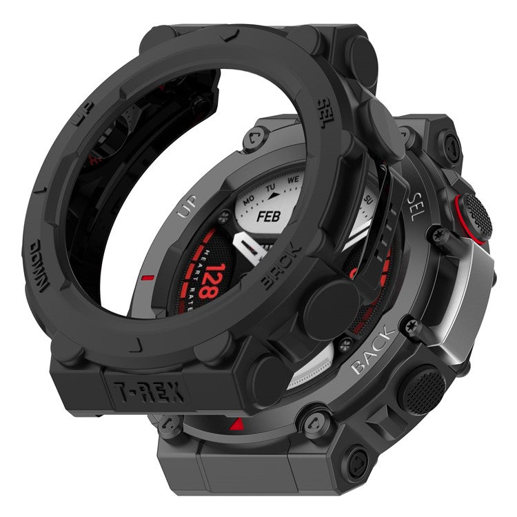 For Huami Amazfit T-Rex 2 Soft Flexible Rugged TPU Raised Bezel Frame Half Protective Watch Cover - Black