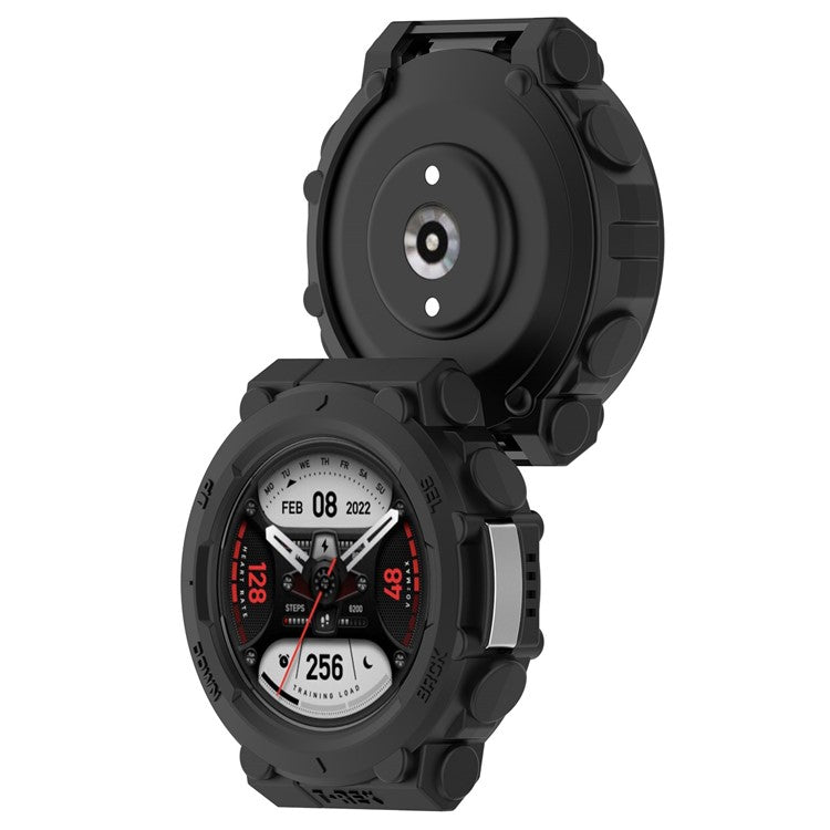 For Huami Amazfit T-Rex 2 Soft Flexible Rugged TPU Raised Bezel Frame Half Protective Watch Cover - Black