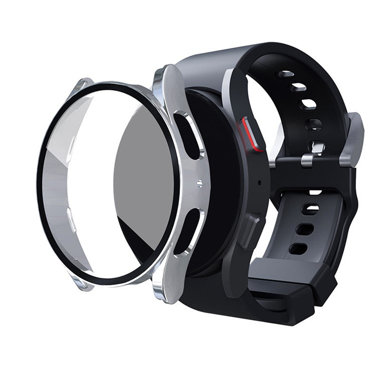 For Samsung Galaxy Watch 5 44mm / Watch4 44mm Anti-drop Hard PC Watch Case Protective Cover with Tempered Glass Screen Protector - Silver