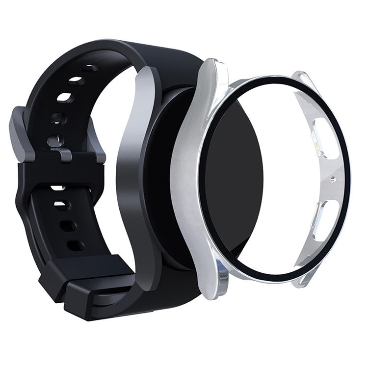 For Samsung Galaxy Watch 5 44mm / Watch4 44mm Anti-drop Hard PC Watch Case Protective Cover with Tempered Glass Screen Protector - Silver