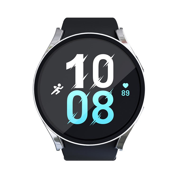 For Samsung Galaxy Watch 5 44mm / Watch4 44mm Anti-drop Hard PC Watch Case Protective Cover with Tempered Glass Screen Protector - Silver