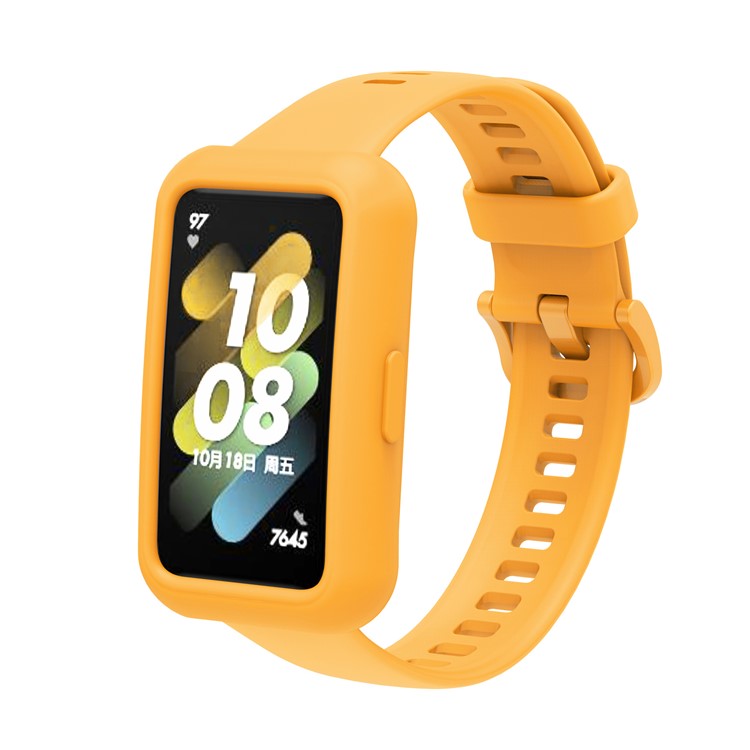 For Huawei Band 7 Silicone Watch Case Anti-scratch Watch Frame Protective Cover - Yellow