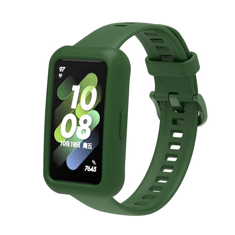 For Huawei Band 7 Silicone Watch Case Anti-scratch Watch Frame Protective Cover - Army Green