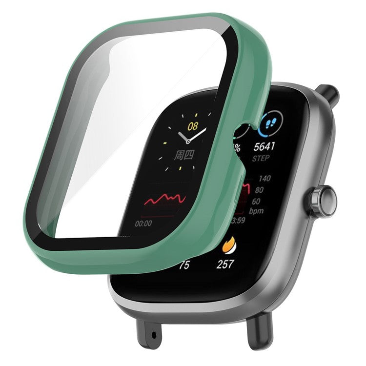 For Huami Amazfit Bip U / Bip U Pro / Pop / Pop Pro Hard PC Watch Case All-Around Full Protection Cover with Tempered Glass Screen Protector - Pine Needle Green