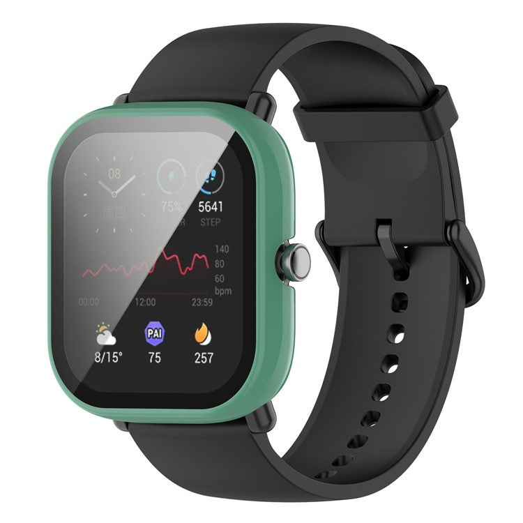 For Huami Amazfit Bip U / Bip U Pro / Pop / Pop Pro Hard PC Watch Case All-Around Full Protection Cover with Tempered Glass Screen Protector - Pine Needle Green