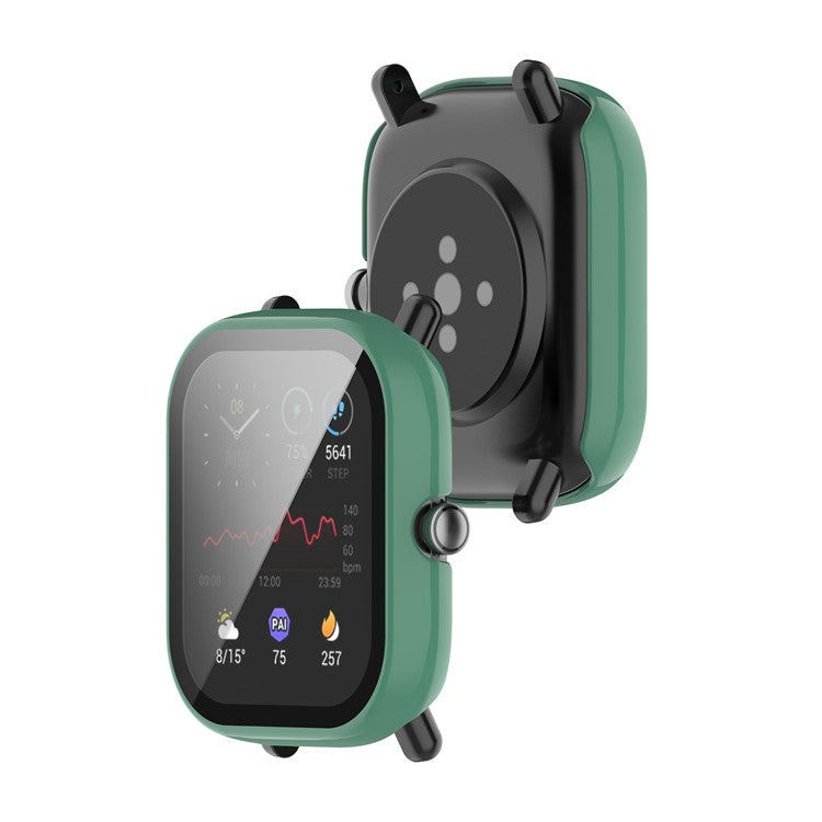 For Huami Amazfit Bip U / Bip U Pro / Pop / Pop Pro Hard PC Watch Case All-Around Full Protection Cover with Tempered Glass Screen Protector - Pine Needle Green