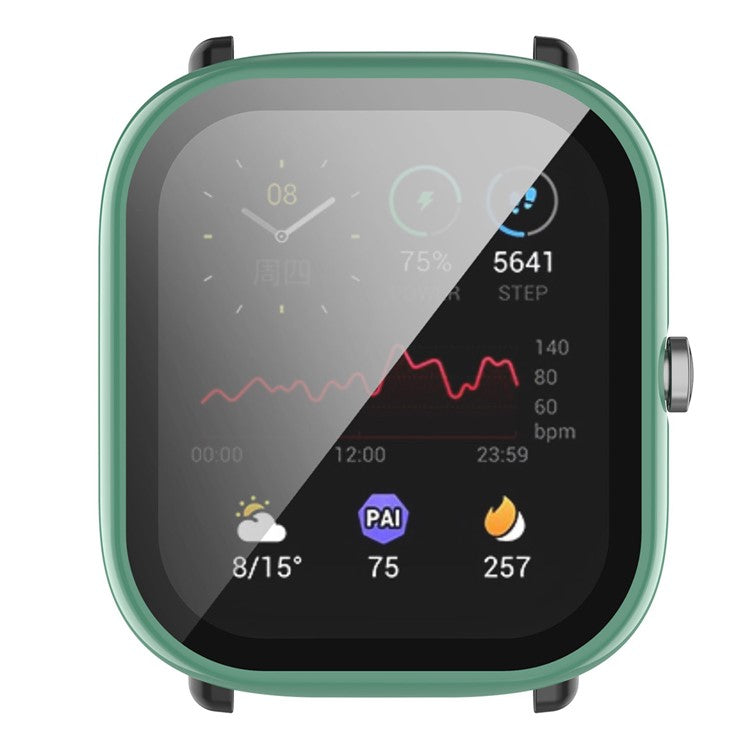 For Huami Amazfit Bip U / Bip U Pro / Pop / Pop Pro Hard PC Watch Case All-Around Full Protection Cover with Tempered Glass Screen Protector - Pine Needle Green