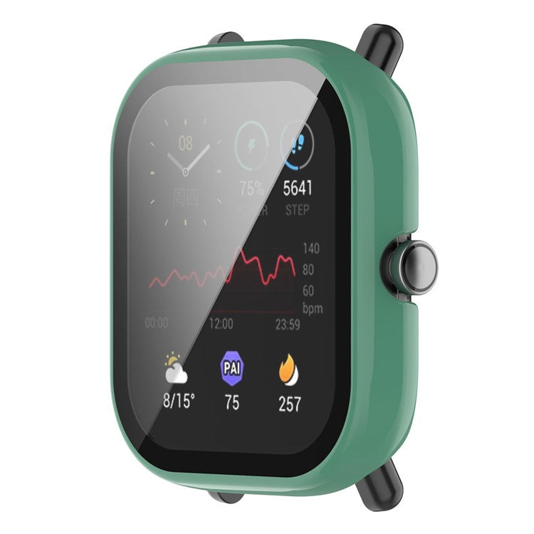 For Huami Amazfit Bip U / Bip U Pro / Pop / Pop Pro Hard PC Watch Case All-Around Full Protection Cover with Tempered Glass Screen Protector - Pine Needle Green