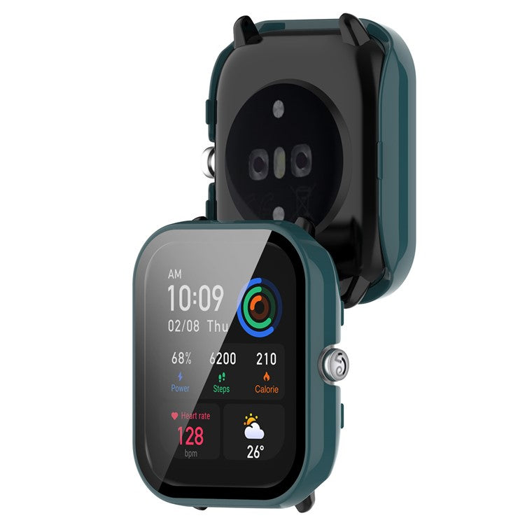 For Huami Amazfit GTS 4 Mini Hard PC Case with Tempered Glass Screen Protector Scratch Resistant Overall Protective Cover - Pine Needle Green