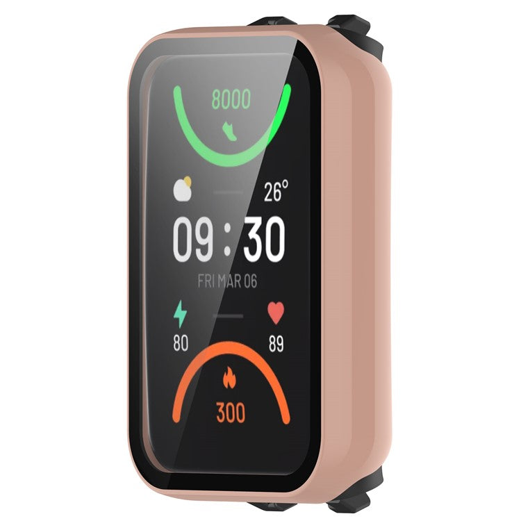 For Oppo Band 2 Protective Case with Tempered Glass Screen Protector Smart Watch Anti-Fall Hard PC Case - Pink