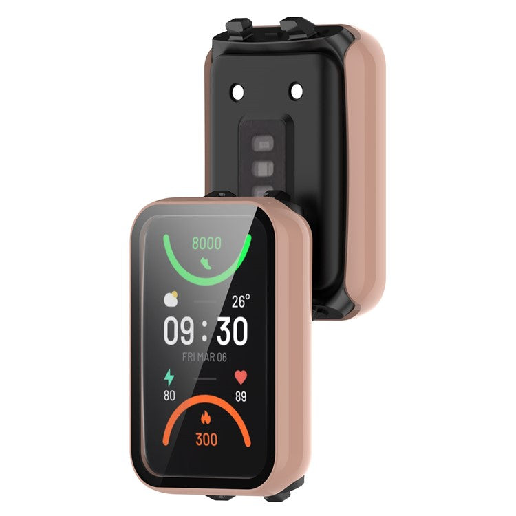 For Oppo Band 2 Protective Case with Tempered Glass Screen Protector Smart Watch Anti-Fall Hard PC Case - Pink