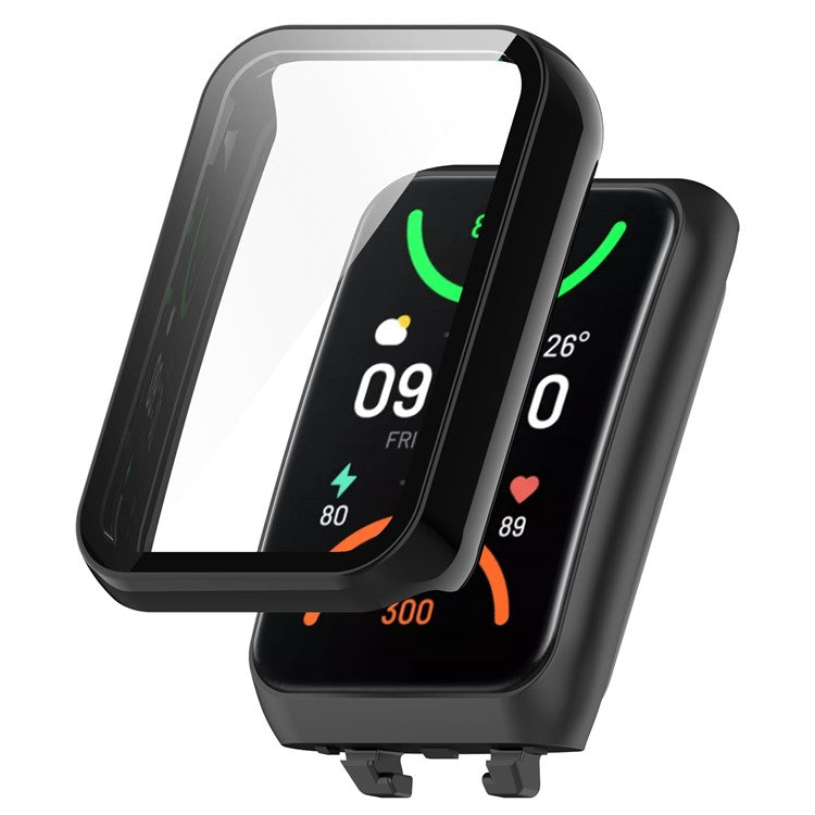 For Oppo Band 2 Protective Case with Tempered Glass Screen Protector Smart Watch Anti-Fall Hard PC Case - Black