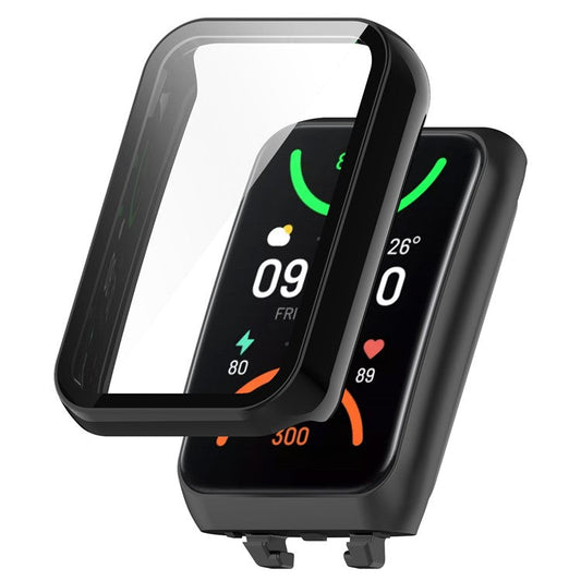For Oppo Band 2 Protective Case with Tempered Glass Screen Protector Smart Watch Anti-Fall Hard PC Case - Black