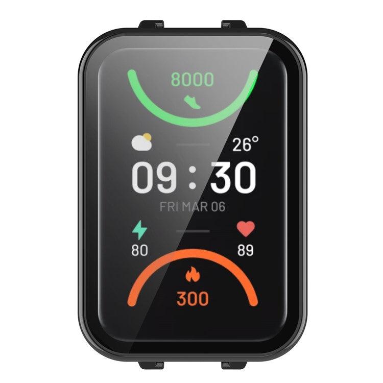 For Oppo Band 2 Protective Case with Tempered Glass Screen Protector Smart Watch Anti-Fall Hard PC Case - Black