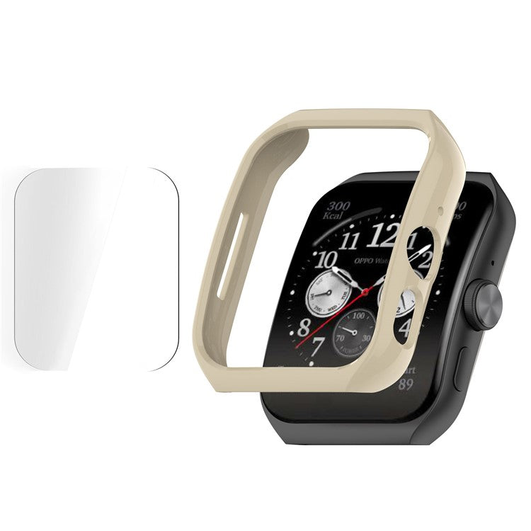For Oppo Watch 3 Pro PC Watch Case Shockproof Protective Cover with Screen Protector - Ivory White