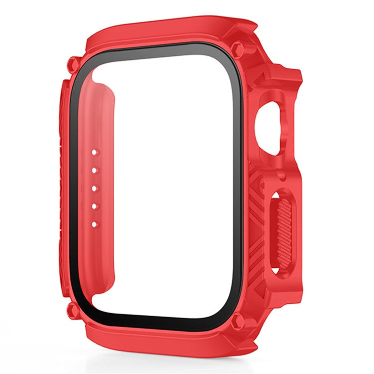 For Apple Watch Series 9 / 8 / 7 41mm Hard PC Case with Tempered Glass Screen Protector Anti-Scratch Waterproof Smart Watch Case - Red