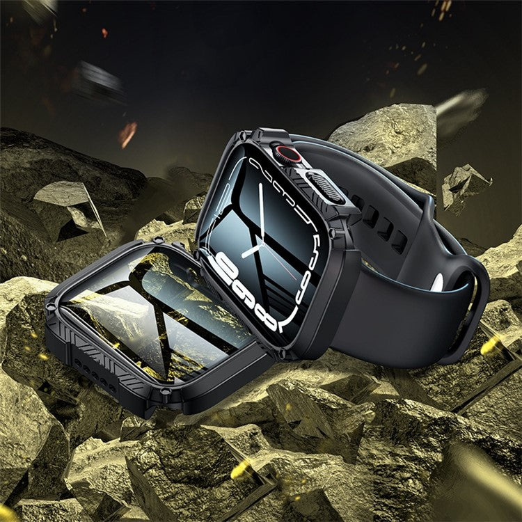 For Apple Watch Series 9 / 8 / 7 41mm Hard PC Case with Tempered Glass Screen Protector Anti-Scratch Waterproof Smart Watch Case - Red