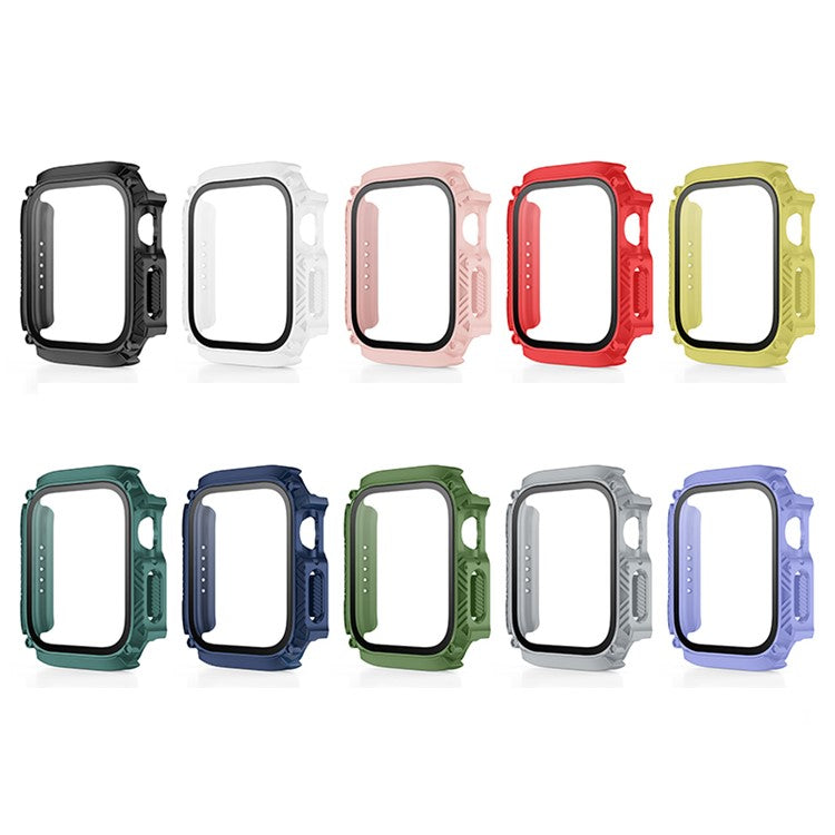 For Apple Watch Series 9 / 8 / 7 41mm Hard PC Case with Tempered Glass Screen Protector Anti-Scratch Waterproof Smart Watch Case - Red