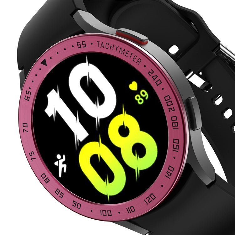 For Samsung Galaxy Watch 5 44mm Metal Watch Bezel Ring Protection Cover Smartwatch Accessory (Type E) - Wine Red Ring Black Letters