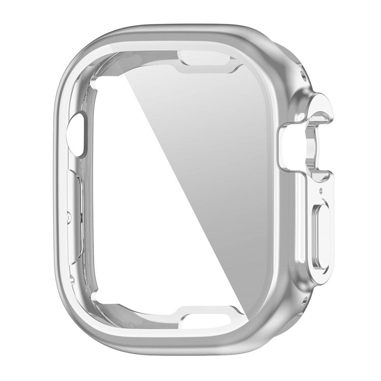 For Apple Watch Ultra 2 49mm / Ultra 49mm Soft Transparent TPU All-Around Protective Case Electroplating Metal Color Frame Cover - Silver