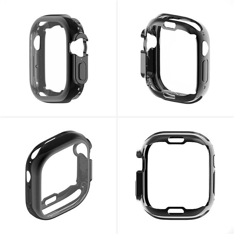 For Apple Watch Ultra 2 49mm / Ultra 49mm Soft Transparent TPU All-Around Protective Case Electroplating Metal Color Frame Cover - Silver
