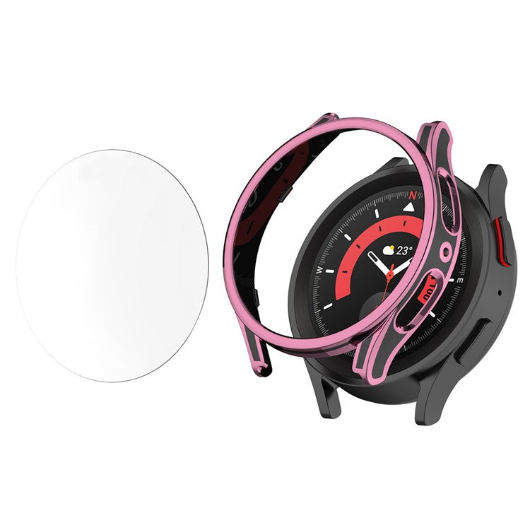 For Samsung Galaxy Watch FE / Watch6 / Watch5 / Watch4 40mm Hard PC Case Watch Cover with Tempered Glass Screen Protector - Black / Pink