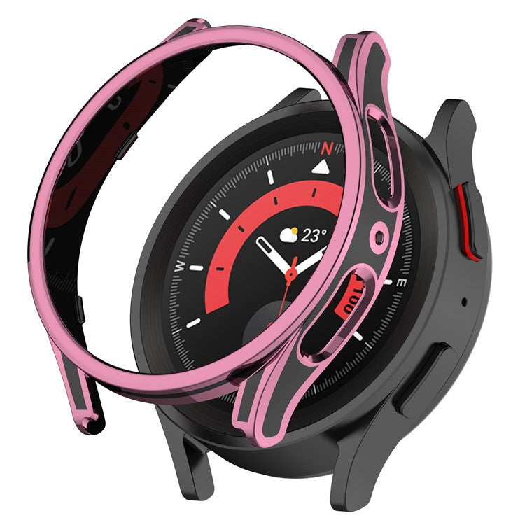 For Samsung Galaxy Watch FE / Watch6 / Watch5 / Watch4 40mm Hard PC Case Watch Cover with Tempered Glass Screen Protector - Black / Pink