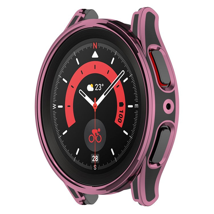 For Samsung Galaxy Watch FE / Watch6 / Watch5 / Watch4 40mm Hard PC Case Watch Cover with Tempered Glass Screen Protector - Black / Pink
