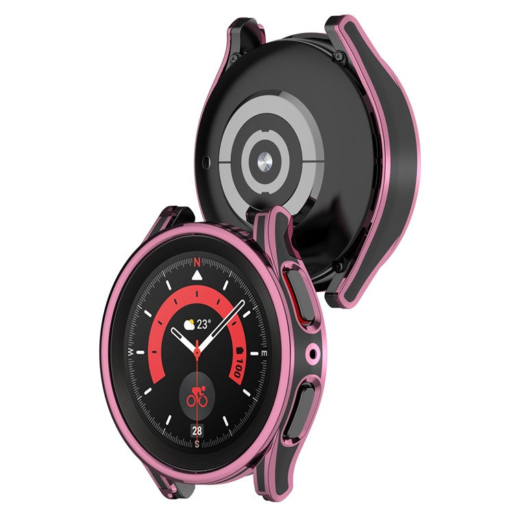 For Samsung Galaxy Watch FE / Watch6 / Watch5 / Watch4 40mm Hard PC Case Watch Cover with Tempered Glass Screen Protector - Black / Pink