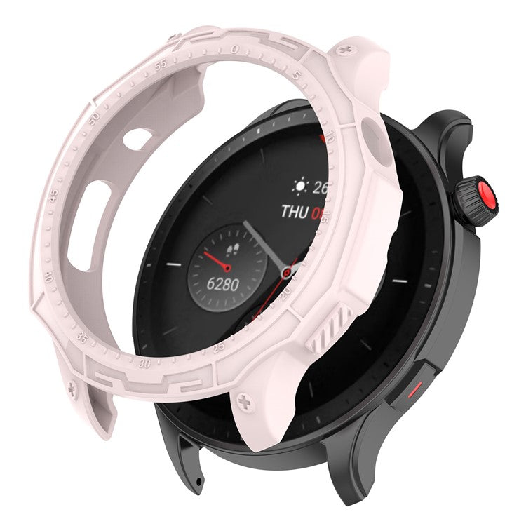 For Huami Amazfit GTR 4 46mm Rugged Protective Case Soft TPU Half Protective Bumper Frame Cover with Dial Plate - Light Pink