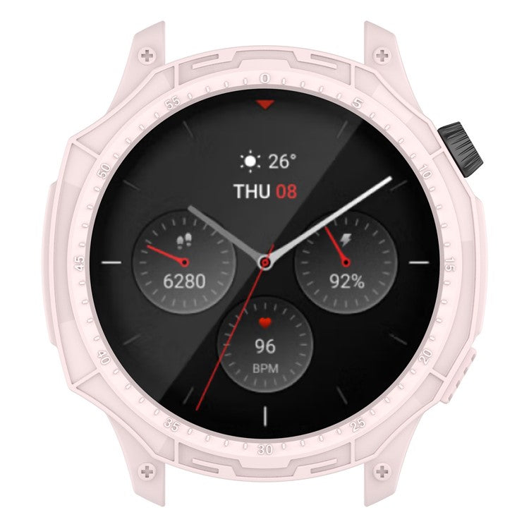 For Huami Amazfit GTR 4 46mm Rugged Protective Case Soft TPU Half Protective Bumper Frame Cover with Dial Plate - Light Pink