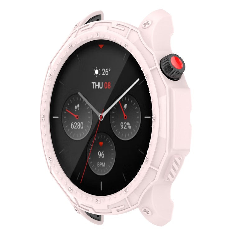 For Huami Amazfit GTR 4 46mm Rugged Protective Case Soft TPU Half Protective Bumper Frame Cover with Dial Plate - Light Pink
